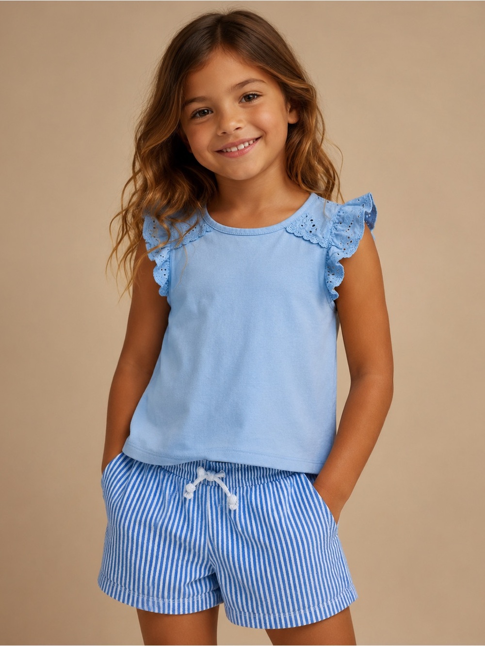 Tommy Bahama Light Blue Eyelet Ruffle Tank Top and shorts